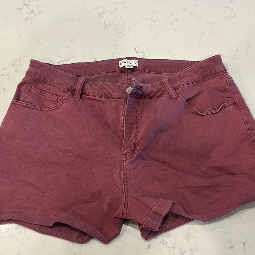 Ava & Viv Rose-Mauve High-Rise Denim Shorts